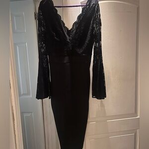 Club L London formal midi dress, lace top with flare sleeves